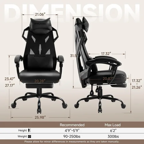 Vista 2 de GTPLAYER Silla de computadora con reposapiés ajustable, silla ergonómica para juegos con reposacabezas y soporte lumbar, silla de oficina de malla