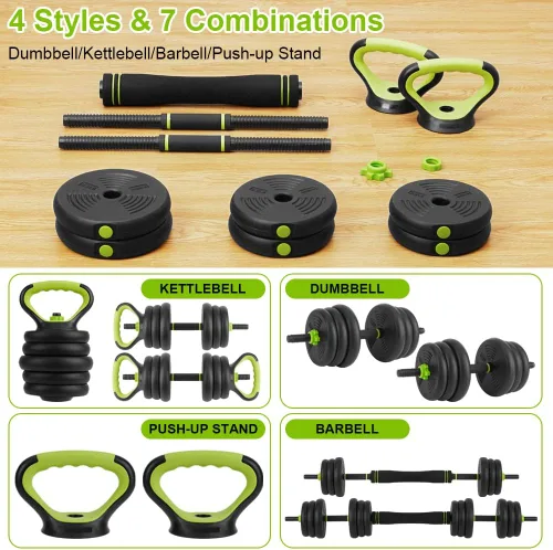 Vista 2 de Juego de mancuernas ajustables 4 en 1, mancuernas, pesas rusas y flexiones, asas antideslizantes, pesas libres, para ejercicios de gimnasio en casa
