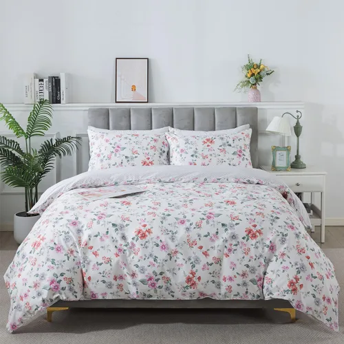 Vista 21 de FADFAY Juego de funda de edredón floral, tamaño completo, 100 % algodón, diseño de rosas y flores, funda de edredón azul, ropa de cama vintage