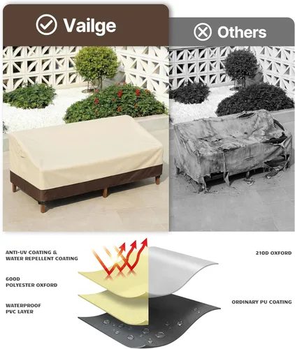 Vista 5 de Vailge Funda para Sofá de Patio de Servicio Pesado, 100% Impermeable Funda para Sofá de Exterior de 3 Plazas, Fundas para Muebles de Jardín y Patio