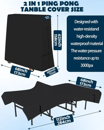 Ping Pong Table Cover 600D Oxford Fabric, Table Tennis Cover Waterproof Sunproof Indoor & Outdoor Fits Universal 9x5 FT Tables Folding & Flat Tables