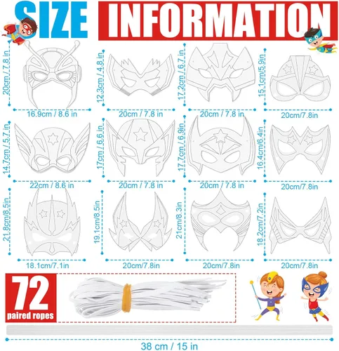 Vista 2 de Sosation 72 máscaras de héroe para colorear tus propios héroes, manualidades para niños, kits de fabricación de máscaras de héroe en blanco de papel