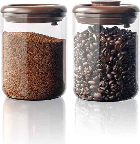 Vista 11 de Recipiente de vidrio para café molido hermético de 10 oz – Bote de café molido con tapa Pop Top y válvula de CO₂, recipiente de granos de café