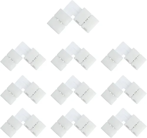 LightingWill Paquete de 10 unidades de conector de tira LED de 2 pines a presión en forma de L para esquina en ángulo recto o conexión de giro de