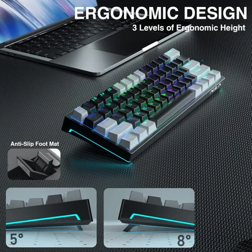 Vista 4 de AULA Teclado 60%, teclado para juegos 29 RGB 60%, teclado mecánico intercambiable en caliente, teclado mecánico para juegos con interruptor azul