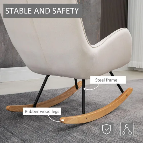 Vista 6 de HOMCOM Mecedora de tela, silla decorativa Mid-Century Wingback
