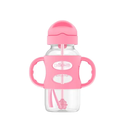 Vista 13 de Dr. Brown's Milestones Botella Sippy con Popote de Cuello Ancho con Asas 100% de Silicona y Popote con Peso, 9 oz/270 mL, Gris, 6m+