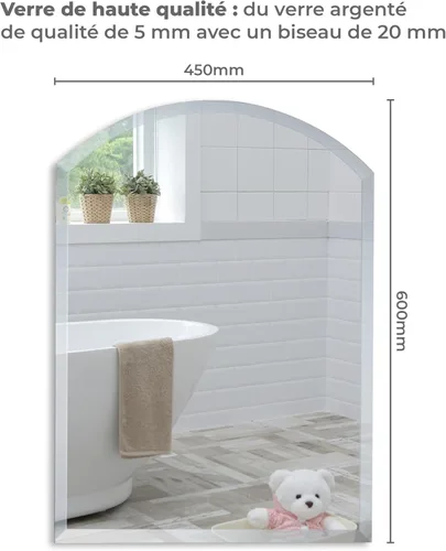 Vista 3 de Neue Design Espejo de baño con forma de arco para montar en la pared (18 x 24 pulgadas), arco sin marco con bordes biselados para tocador de baño