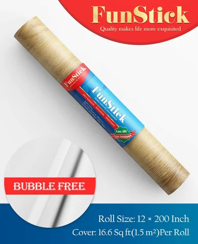 Vista 7 de FunStick Papel de contacto de madera marrón grueso, papel tapiz de madera para despegar y pegar, papel tapiz de madera rústica con grano de madera