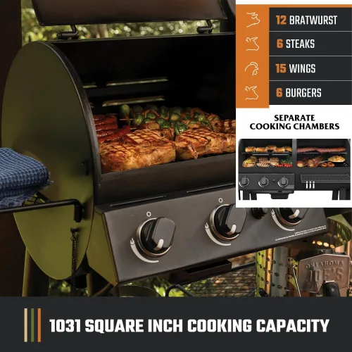 Vista 3 de Combo de Ahumador y Parrilla a Carbón y Gas Oklahoma Joe's Canyon, Negro - 24203004