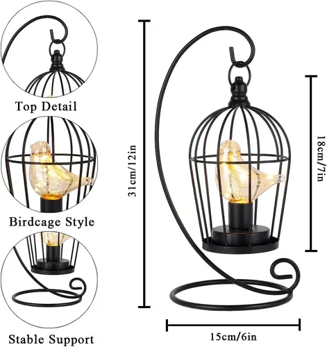 Vista 3 de JHY DESIGN Lámpara decorativa con forma de jaula para pájaros, funciona con pilas, de 13" de alto, luz de acento inalámbrica con luces de hadas
