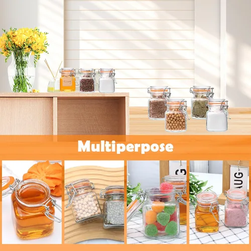Vista 6 de Encheng Tarros de vidrio de 4 onzas con tapas herméticas y junta de goma a prueba de fugas, pequeños tarros de albañil con tapas con bisagras