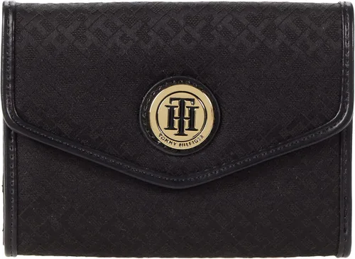 Tommy Hilfiger - Cartera de bolsillo tamaño grande mediano diseño geométrico negro talla única