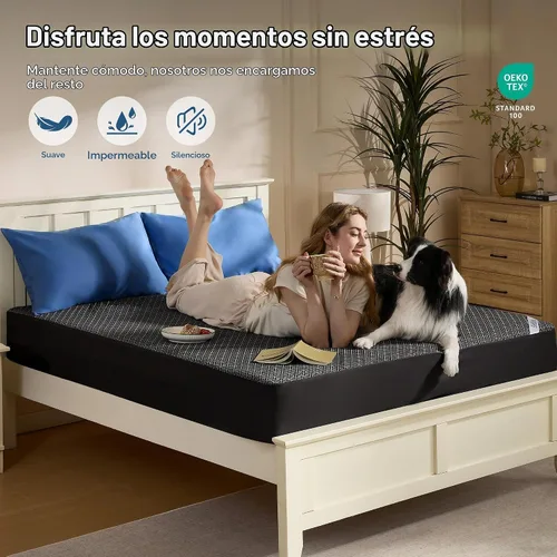 Vista 3 de BEDLORE Protector de colchón tamaño King, funda de colchón impermeable y silenciosa con bolsillos elásticos para colchones de 6 a 15 pulgadas Beige