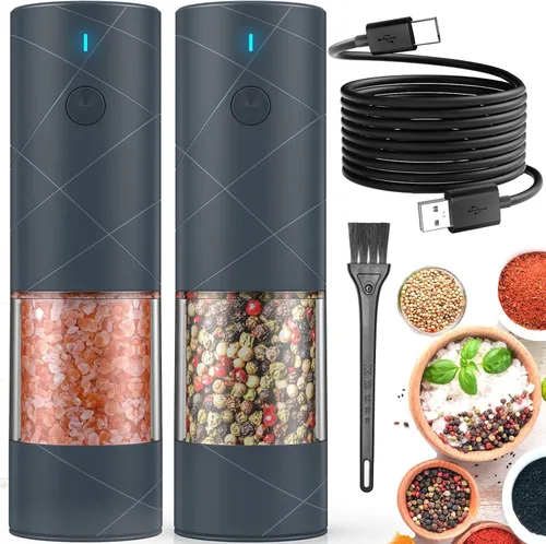 Vista 11 de 1 pieza de molinillo eléctrico de sal y pimienta USB recargable con luz LED cálida, grosor ajustable Lidaop de gran capacidad molinillo automático