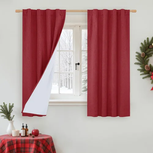 Vista 47 de LAMIT Cortinas opacas cortas de lino de 30 pulgadas para ventanas de cocina sobre el fregadero, cortinas de café texturizadas de lino marfil