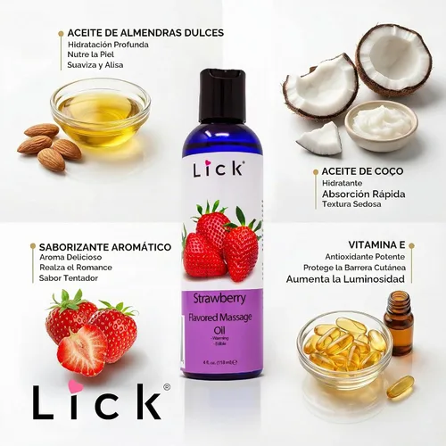 Vista 8 de Lick Aceite de masaje con sabor a fresa para parejas y citas nocturnas