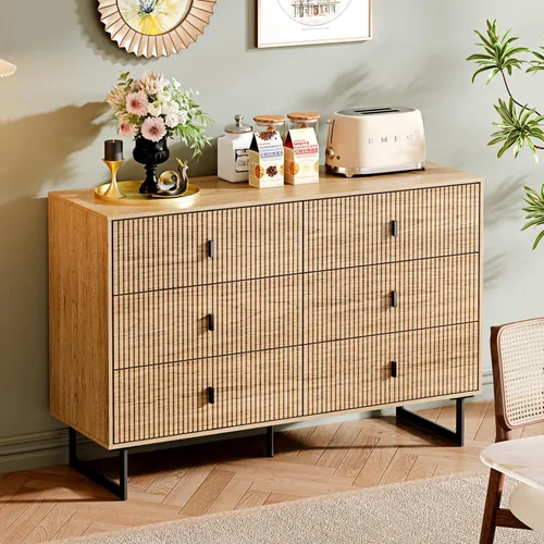 Vista 8 de Chrangmay Cómoda Moderna de 6 Cajones, Cajones Profundos, Organizador de Ropa, Gran Gabinete de Almacenamiento para Sala de Estar, Dormitorio