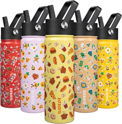 Vista 61 de BJPKPK Botella de Agua Aislada con Tapa de Pajita, 15 oz Botellas de Agua de Acero Inoxidable, Reutilizable a Prueba de Fugas sin BPA Termo, Frasco