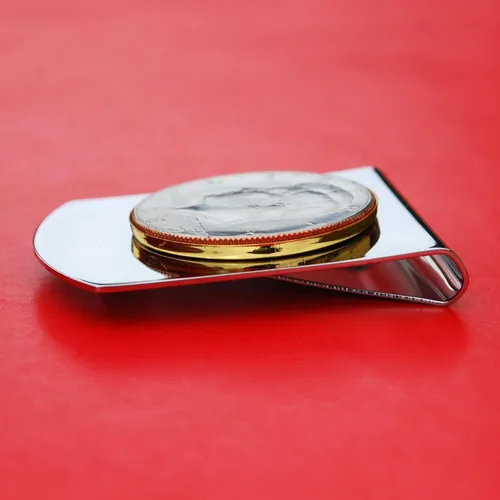 Vista 8 de US 1983 Kennedy Half Dollar Stainless Steel Two Tone Large Money Clip NEW - Wide Design