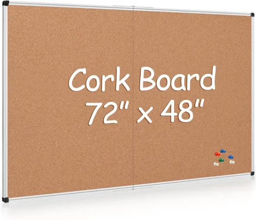 Vista 12 de Tablero de corcho Board2by 20 x 30 Pulgadas, Tablero de anuncios con marco de aluminio plateado, Tablero de corcho para pared de oficina, gran