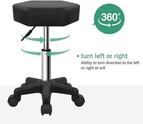 Vista 4 de FURWOO Taburete con ruedas hexagonales con ruedas para spa y salón de masaje, color negro