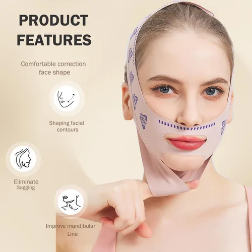 Vista 2 de MASIKA Correa de barbilla para dormir, moldeador de mandíbula, máscara facial de línea en V, ejercitador de mandíbula, reutilizable