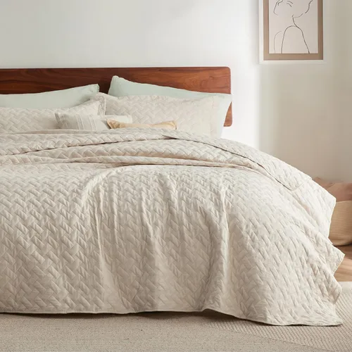 Vista 29 de Bedsure Colchas de tamaño individual – Colchas ligeras de tamaño individual con patrón de tejido de cesta, ropa de cama suave, colcha de edredón
