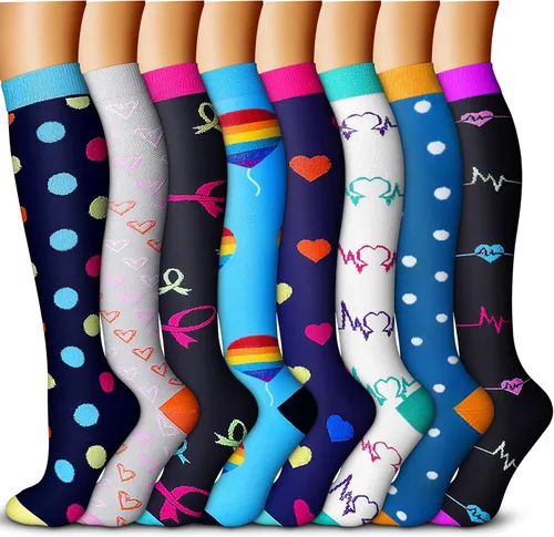 QUXIANG - Calcetines de compresión de cobre para mujeres y hombres (8 pares), lo mejor para correr, ciclismo, atletismo, 15-20 mm Hg