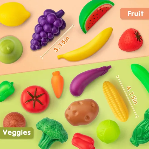 Vista 2 de 55 piezas de juego de alimentos de simulación de tienda de comestibles con cesta de compras para niños, niños pequeños de 1 a 3 y 4 a 8 años