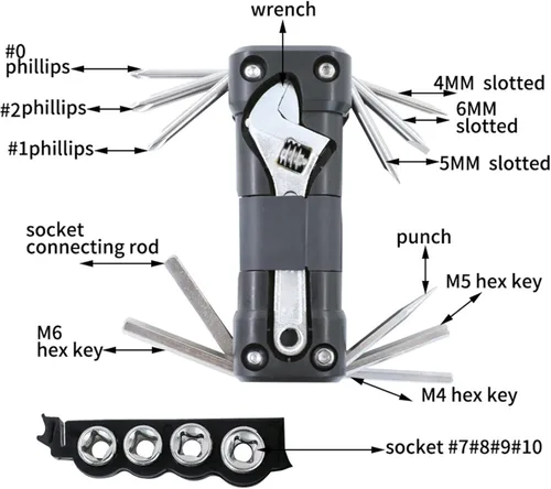 Vista 9 de Repair Wrench Set 16 in 1, Repair Tool Kits, Multi Function Mechanic Tool Kit with Folding Storage, Portable Repair Tool for Outdoor Cycling and
