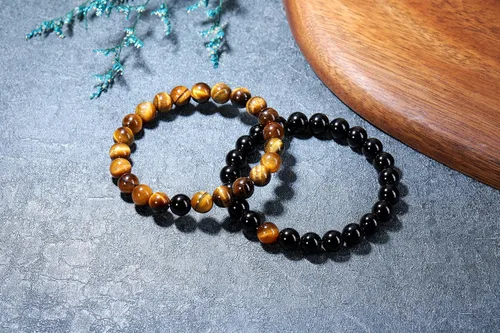 Vista 3 de Jovivi 2pcs 8mm Amethyst Obsidian Tiger Eye Healing Crystal Stone Bracelets Amatista y obsidiana negra
