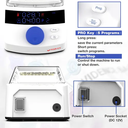 Vista 3 de FOUR E'S SCIENTIFIC Mini incubadora digital de baño seco con tapa transparente, bloque de calefacción de 15 x 0.1 fl oz con control