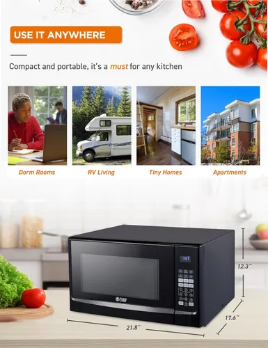 Vista 7 de COMMERCIAL CHEF Microondas de 1.4 pies cúbicos con 10 niveles de potencia, microondas pequeño con botón pulsador, microondas de 1100 vatios