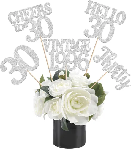 Vista 27 de 15 piezas de centro de mesa de feliz cumpleaños número 10 palos de diez dígitos dobles vintage 2015 centros de mesa de flores palos saludos a 10