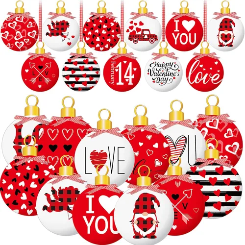 16 adornos de San Valentín, decoración de árbol, adornos de madera para el día de San Valentín, adornos de madera en 2D con forma de corazón, gnomo