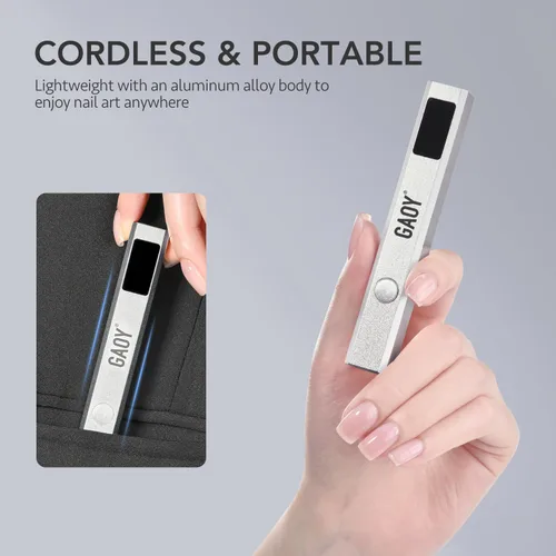 Vista 6 de GAOY Lámpara de uñas inalámbrica con soporte, mini luz UV de mano con pantalla LCD para uñas de gel, secador de uñas USB recargable para curado