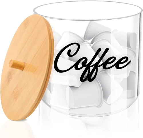 homicozy Soporte para Cápsulas de Café con Tapa de Bambú, Gran Capacidad de 80 Onzas, Almacenamiento Transparente de Encimera para Cápsulas de Café,