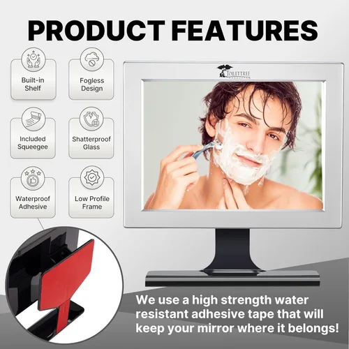 Vista 8 de Espejo para ducha que no se empaña, Plateado