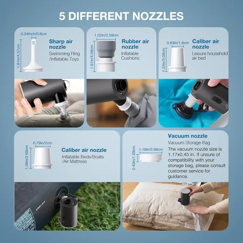 Vista 4 de Portable Air Pump for Inflatables, Ultra-Mini Air Mattress Pump 4X with 1600mAh Battery & Camping Light, USB Rechargeable Air Pump for Swimming