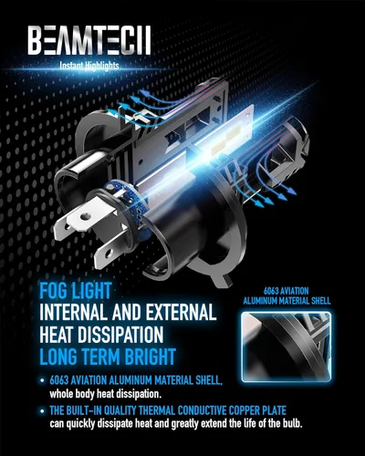 Vista 8 de BEAMTECH Bombilla H4, sin ventilador en línea 9003 bombilla antiniebla 6500K xenón blanco niebla luz de 2