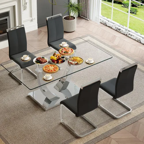 Vista 19 de Mesa de comedor moderna para mesa de comedor de mármol sintético de 4/6, 63 pulgadas, mesa de cocina rectangular, mesa de cocina y comedor de fácil