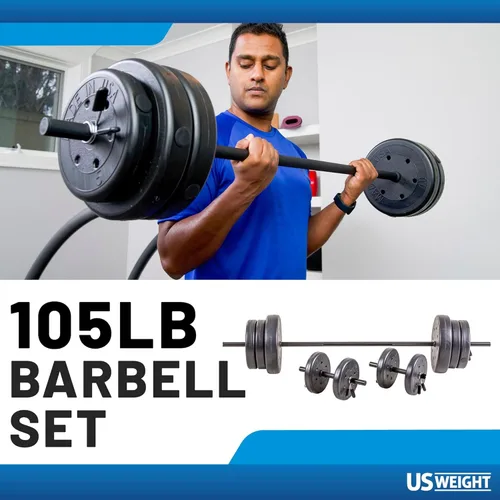 Vista 2 de US Weight Juego de pesas de 105 libras para gimnasio en casa, juego de pesas ajustables con dos barras de mancuernas y barra completa de 6 pies