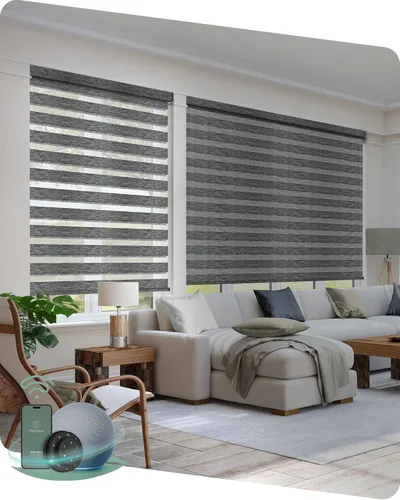 Vista 18 de Persianas de cebra motorizadas Yoolax, persianas de cebra con control remoto para ventanas interiores, persianas motorizadas con control remoto