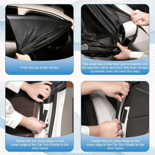 Vista 5 de 5 Pack de protectores de ventana universales para automóvil, juego de protectores de ventana de coche con malla elástica transpirable, mosquitero