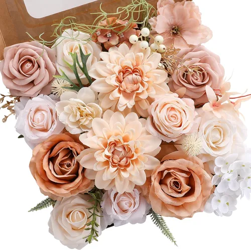 Vista 10 de Kisflower Combo de flores artificiales para decoración de tartas, flores, falsas para bricolaje, ramo de novia, centros de mesa (rosa rubor)