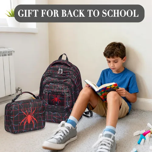 Vista 6 de Lonchera escolar para niños, lonchera aislada para niños de 3, 4, 5, 6, 7, 8, 9, 10, 11, 12, reutilizable, congelable, pequeña bolsa refrigerante