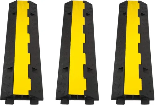 Vista 16 de CXRCY Paquete de 2 rampas protectoras de cable de goma de PVC de 3 canales, capacidad de 44000 libras, resistente a la velocidad, para manguera