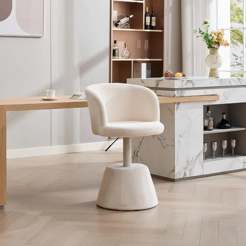 Upholstered Swivel Bar Chair, Ergonomic Thick Padded Round Dining Chair Accent Vanity Chair Adjustable Height for Bedroom,Kitchen Island & Beige