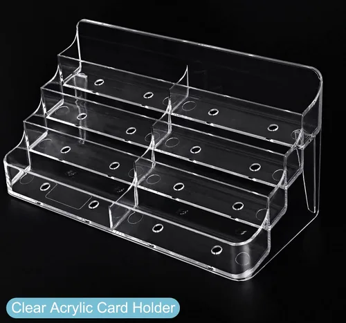 Vista 3 de Tarjetero acrílico de 8 bolsillos para escritorio, soporte transparente, pantalla de tarjetas de visita de plástico para exposición, hogar y oficina